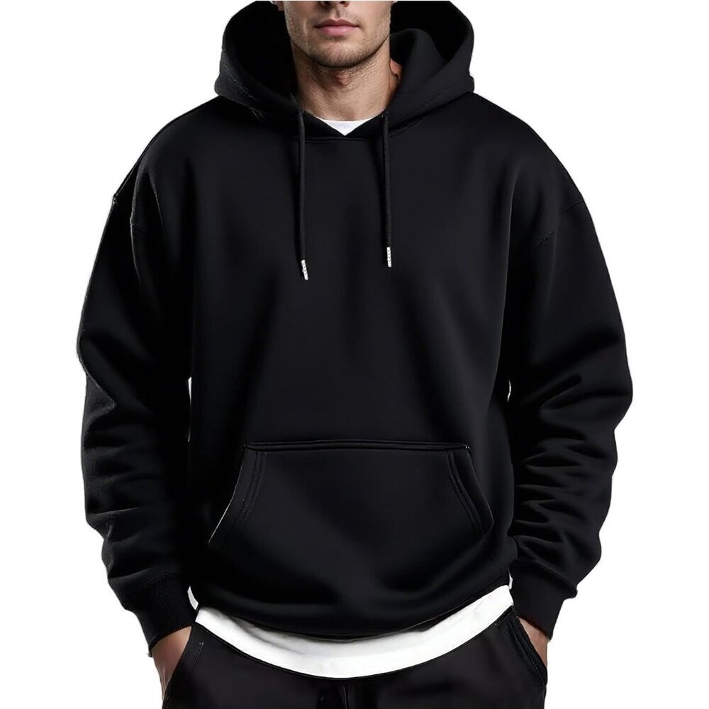 Coofandy Men Black Pullover Fleece Hooded Sweatshirt with Kanga Pocket